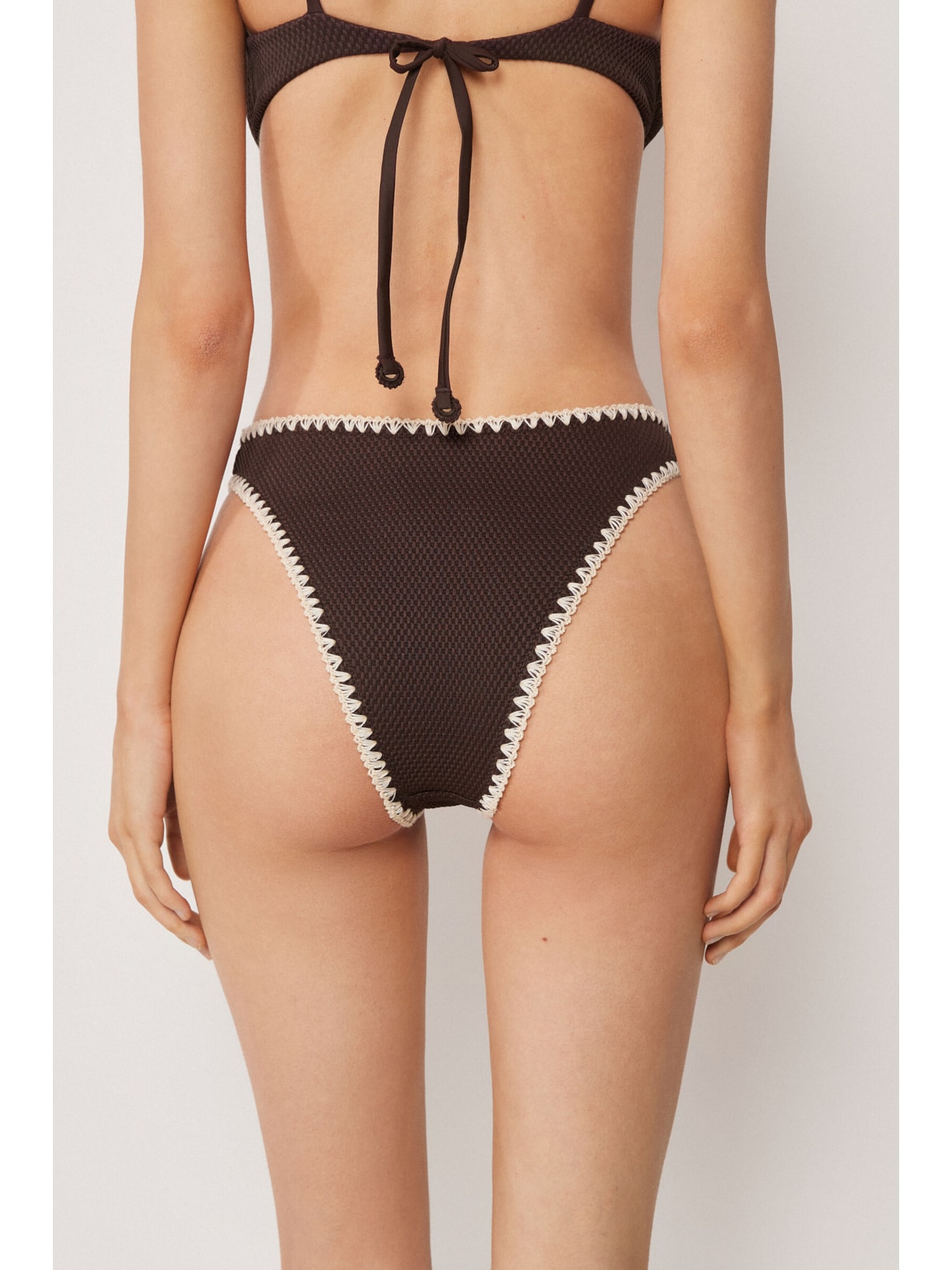 Calcinha Brasileira De Cintura Alta Bicolor Embroidery Marrom Calzedonia