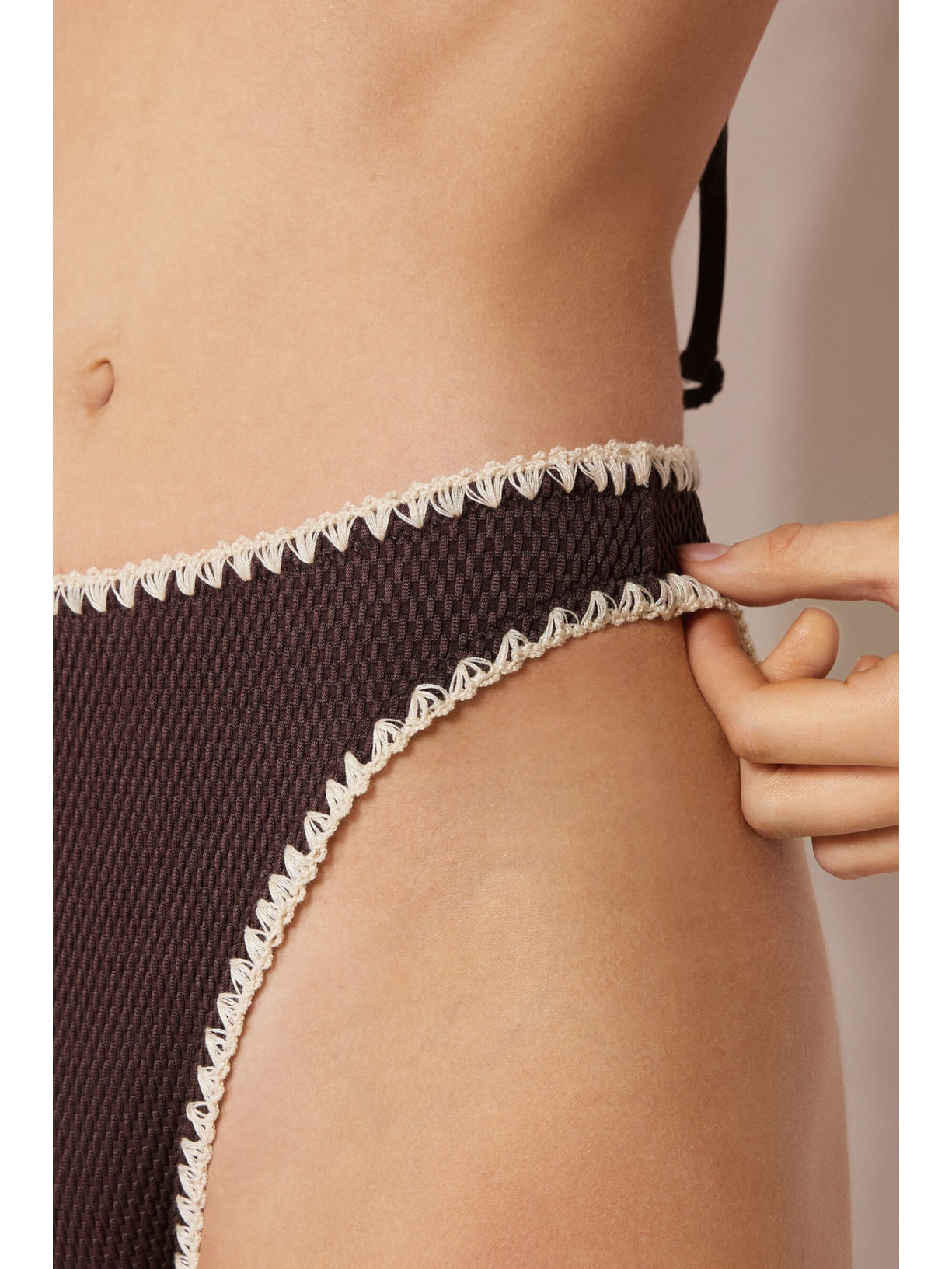 Calcinha Brasileira De Cintura Alta Bicolor Embroidery Marrom Calzedonia
