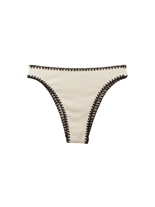 Calcinha Brasileira De Cintura Alta Bicolor Embroidery - Off-White