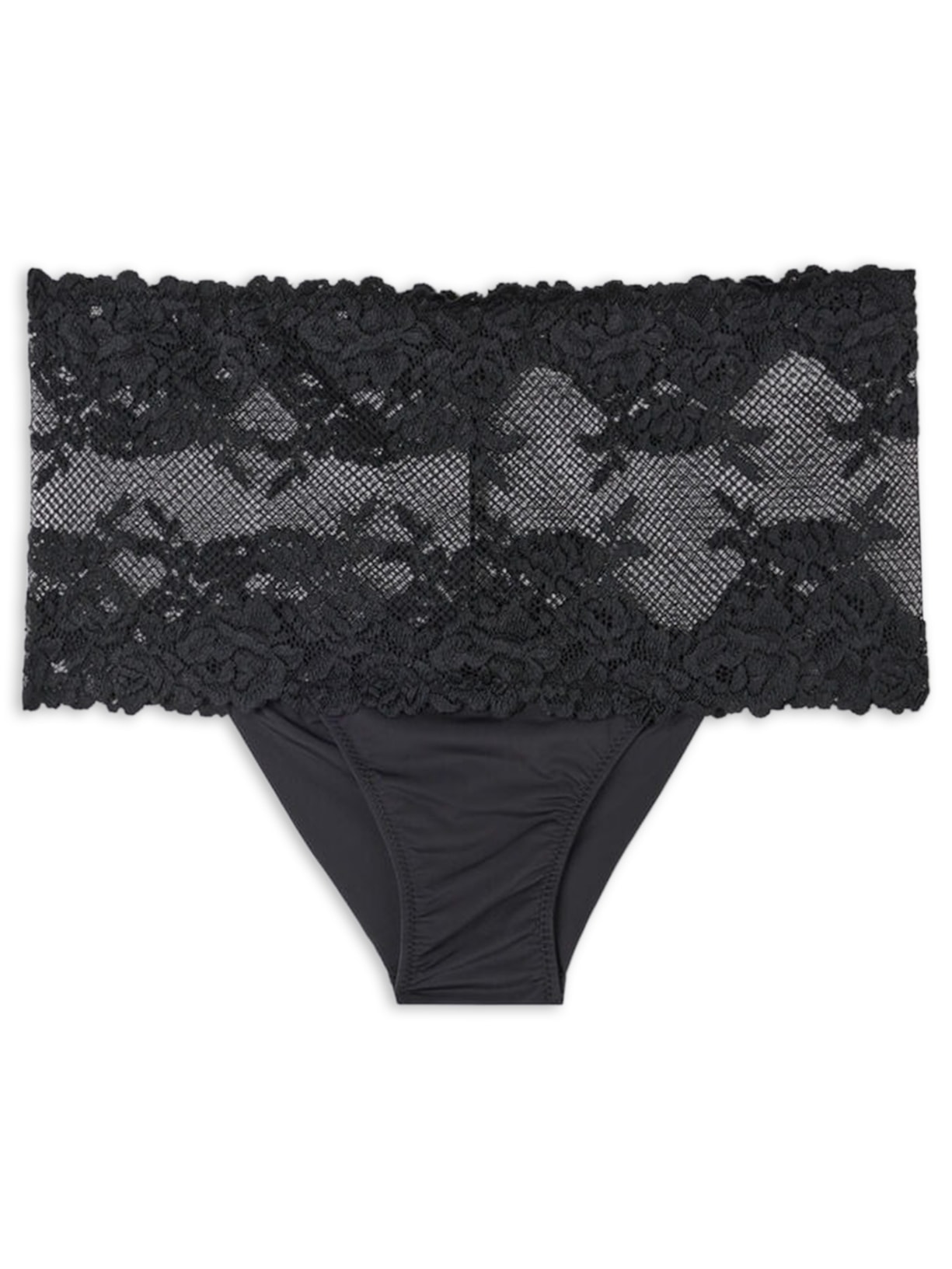 Calcinha Brasileira De Cintura Alta Pretty Flowers - Preto