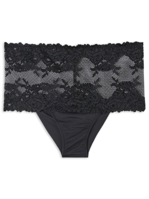 Calcinha Brasileira De Cintura Alta Pretty Flowers - Preto