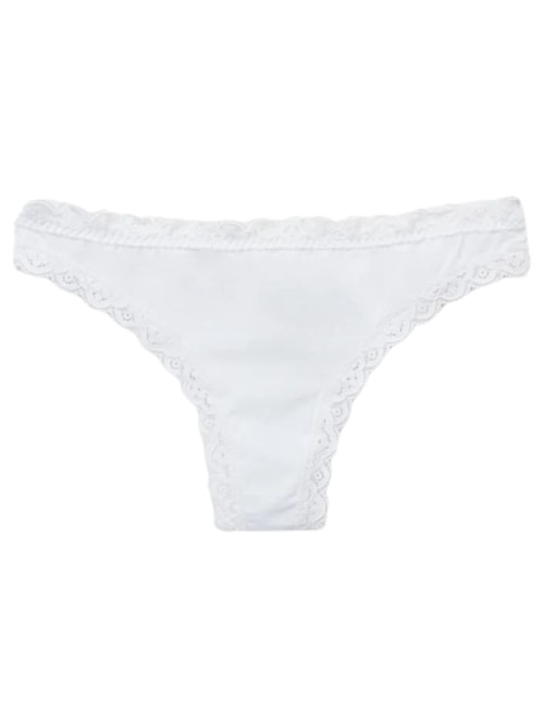 Calcinha Brasileira Em Algodão e Renda - Branco