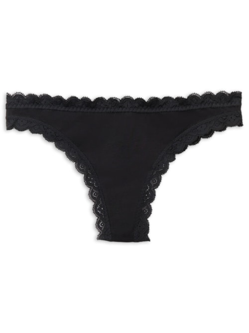 Calcinha Brasileira Em Algodão e Renda - Preto