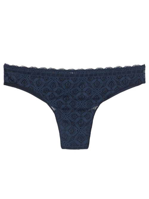 Calcinha Brasileira Em Renda e Microfibra - Azul