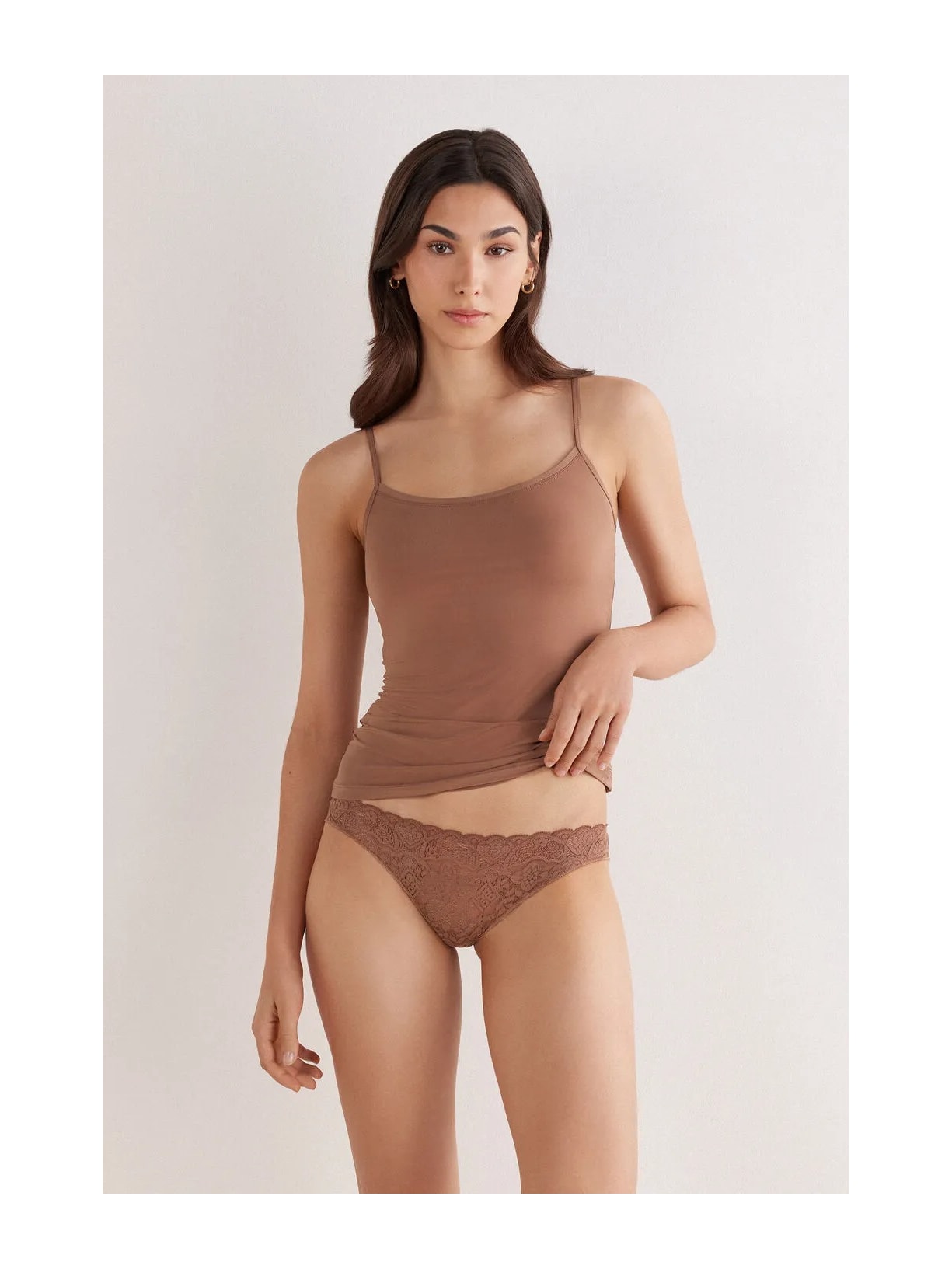 Calcinha Brasileira Em Renda e Microfibra Marrom Intimissimi