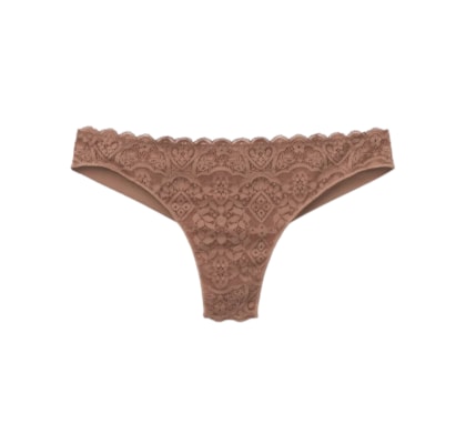 Calcinha Brasileira Em Renda e Microfibra - Marrom
