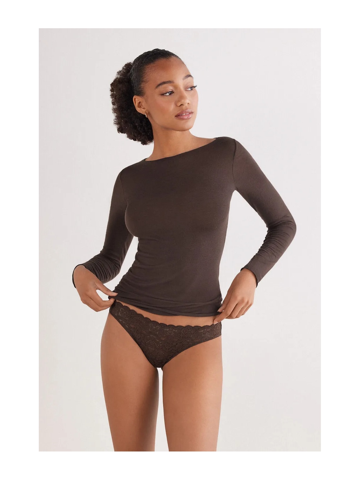 Calcinha Brasileira Em Renda e Microfibra Marrom Intimissimi