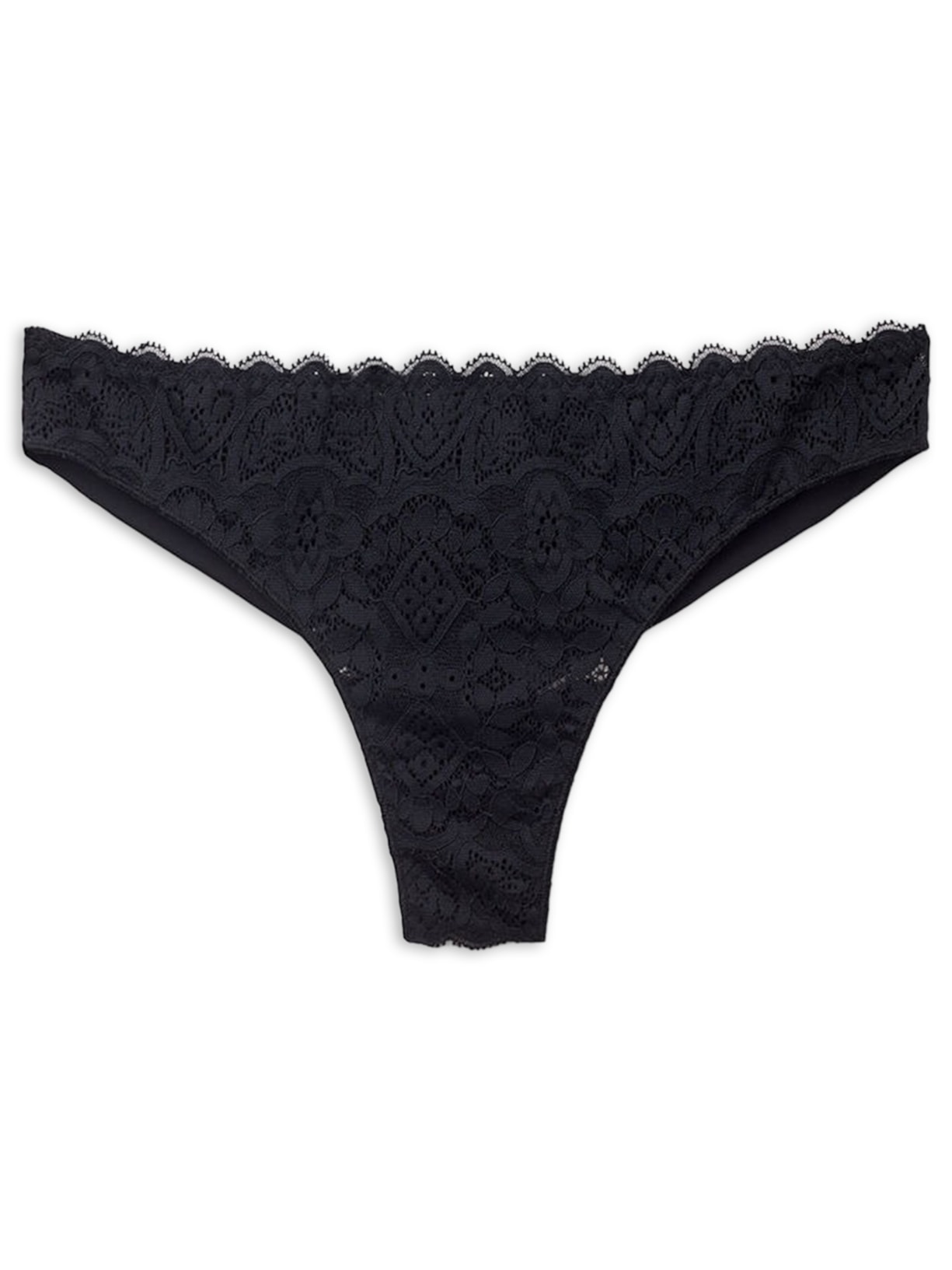 Calcinha Brasileira Em Renda e Microfibra - Preto