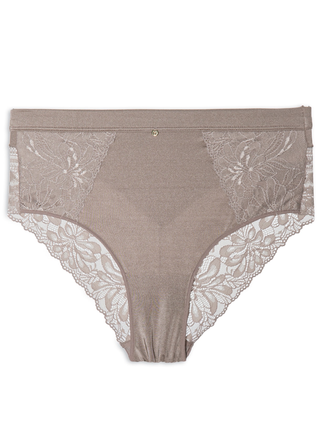 Calcinha Cintura Alta Em Microfibra Acetinada E Renda - Cinza