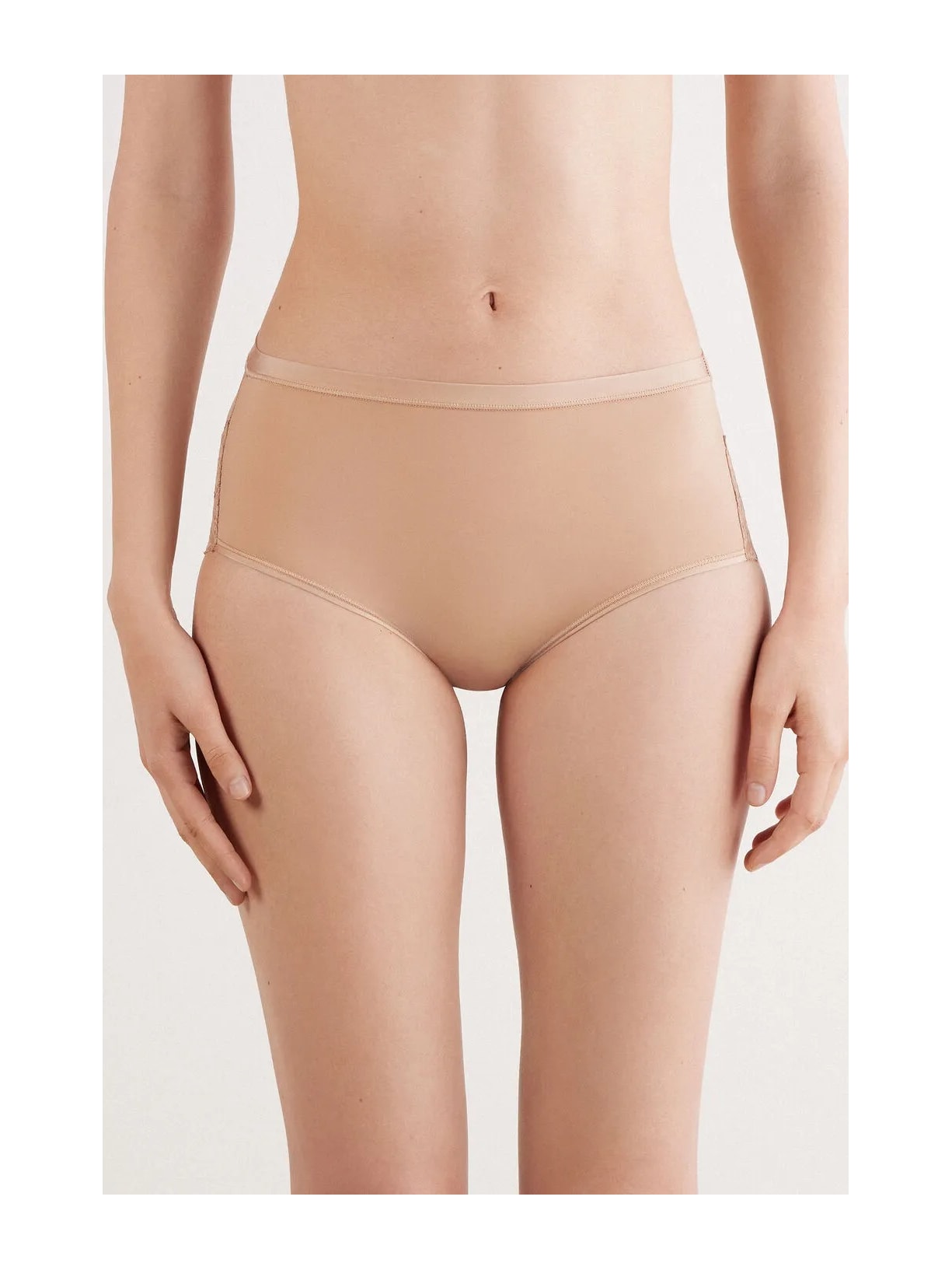 Calcinha Cintura Alta Em Microfibra e Renda Bege Intimissimi