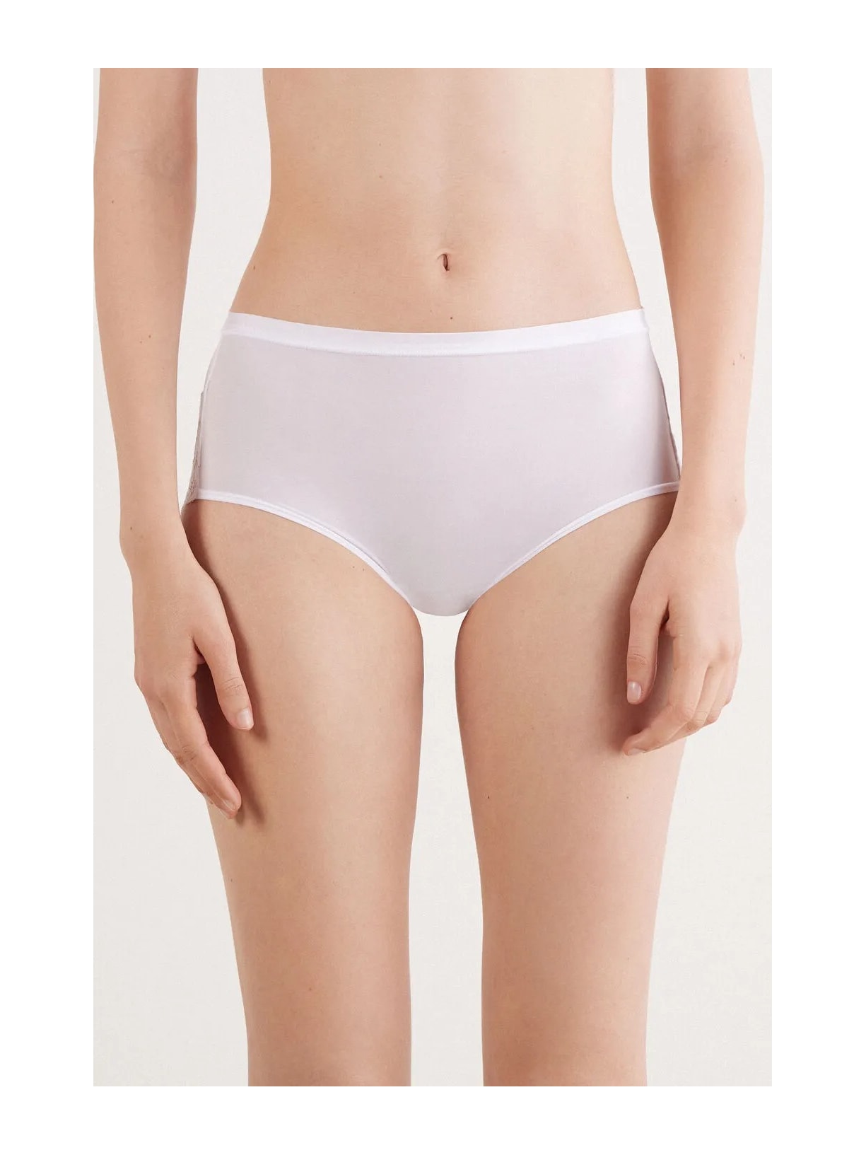 Calcinha Cintura Alta Em Microfibra e Renda Branco Intimissimi