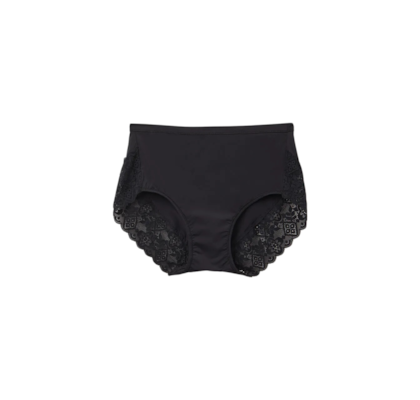 Calcinha Cintura Alta Em Microfibra e Renda - Preto