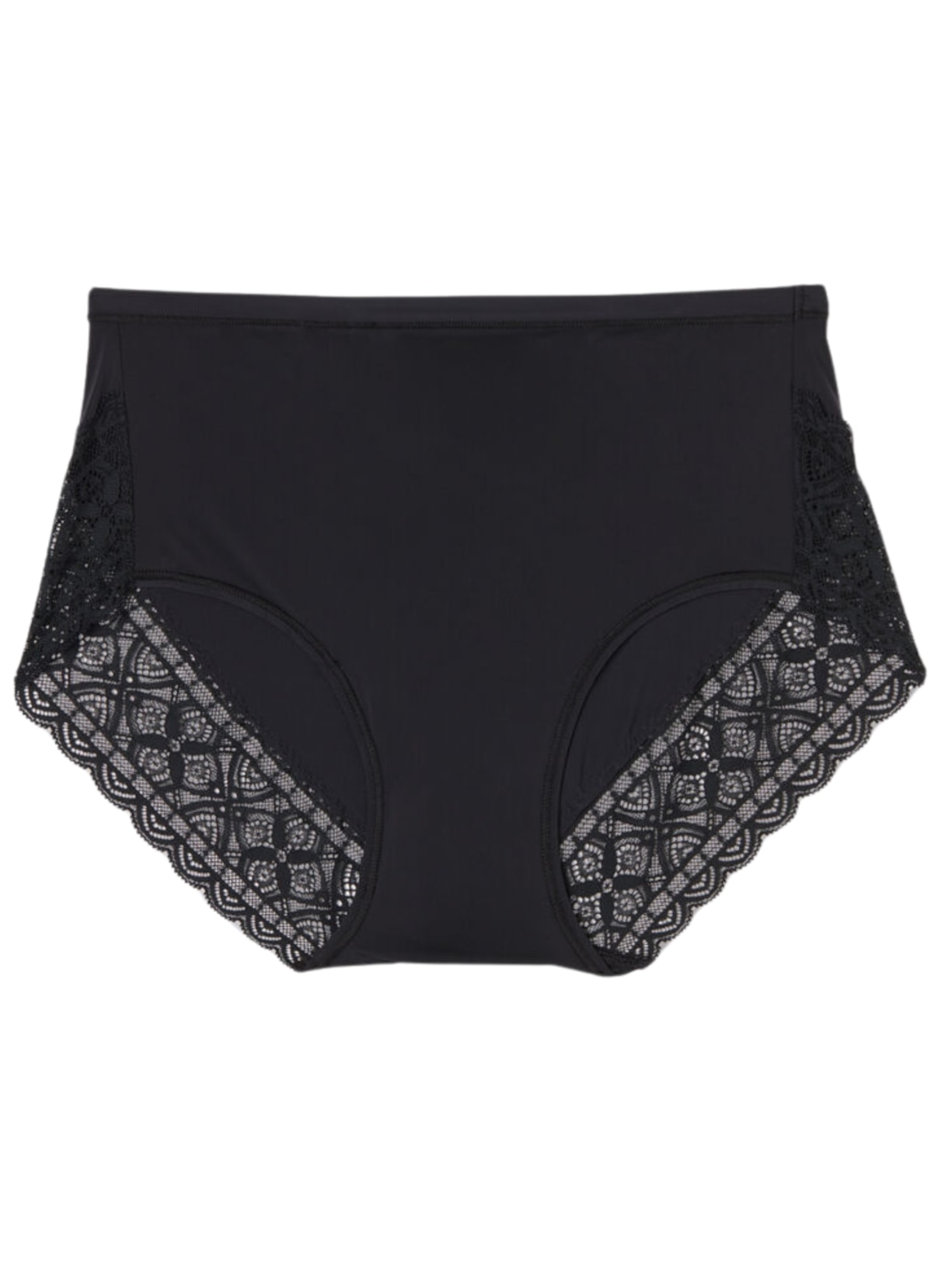Calcinha Cintura Alta Em Microfibra Ultralight e Renda - Preto