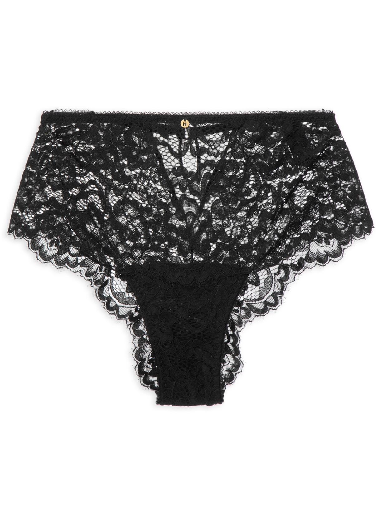 Calcinha Cintura Alta Em Tule E Renda - Preto