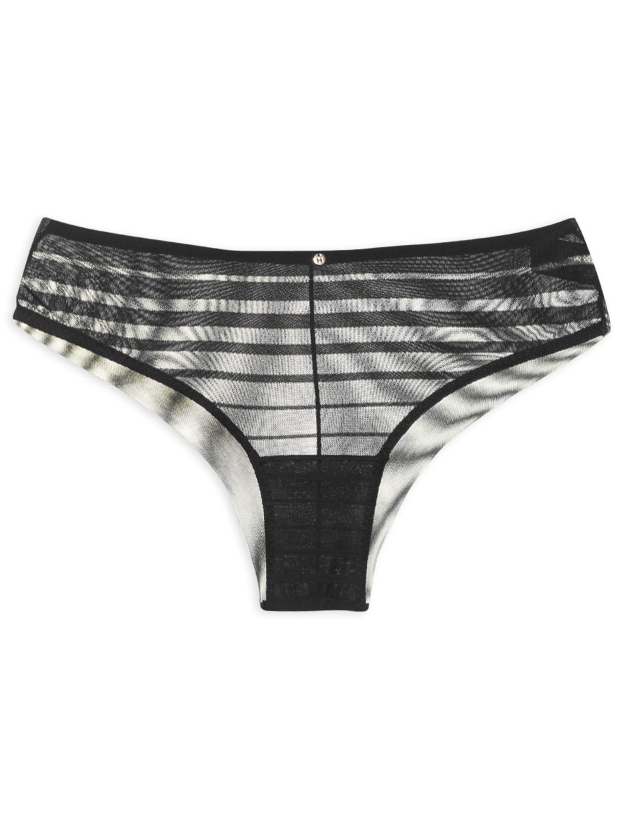 Calcinha Cintura Alta Em Tule Listrado - Preto