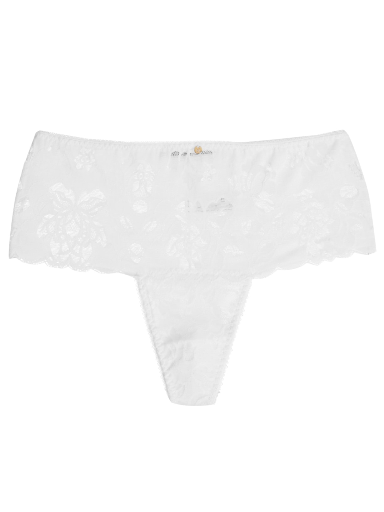 Calcinha Cintura Alta Fio Dental Em Renda Branco Hope