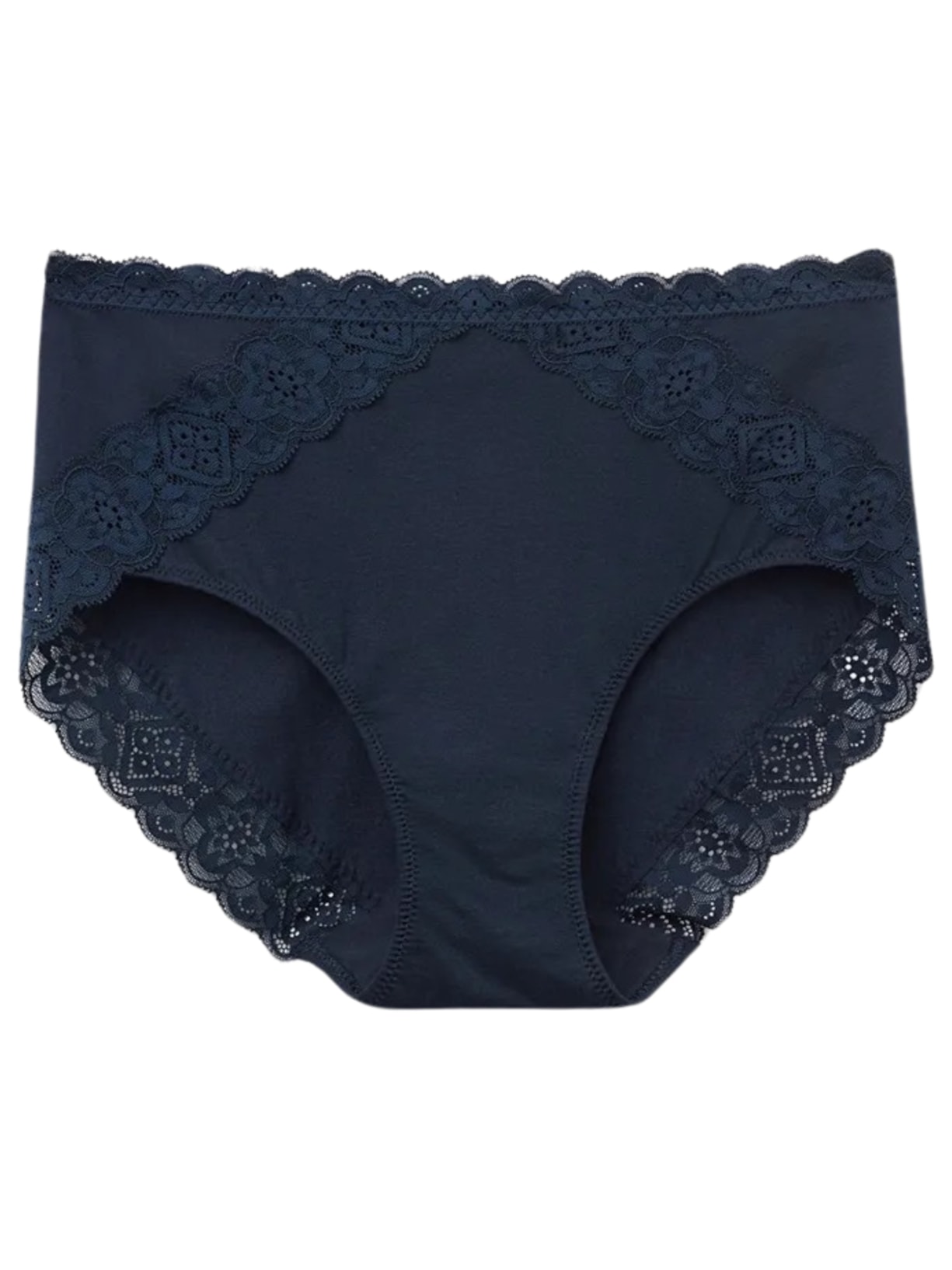 Calcinha Cintura Semi-Alta Em Algodão e Renda - Azul