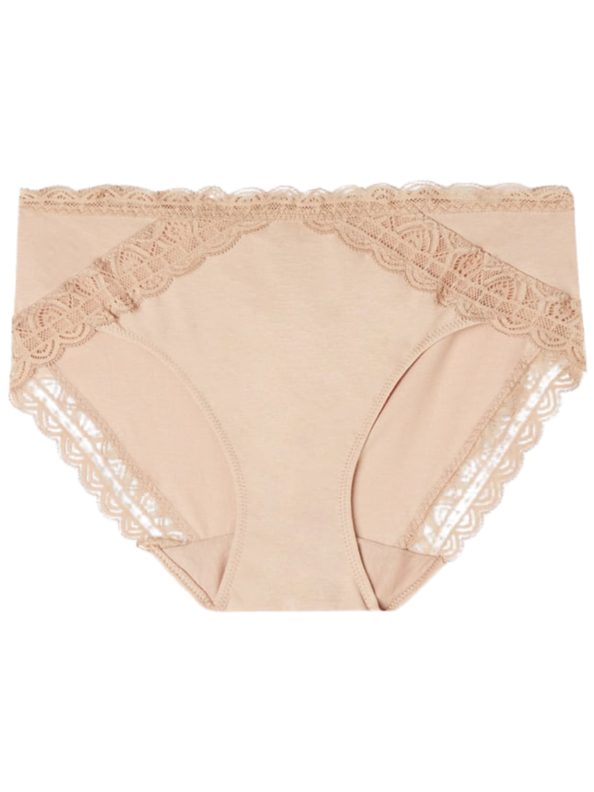 Calcinha Cintura Semi-Alta Em Algodão e Renda - Bege
