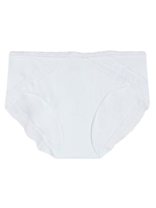 Calcinha Cintura Semi-Alta Em Algodão e Renda - Branco