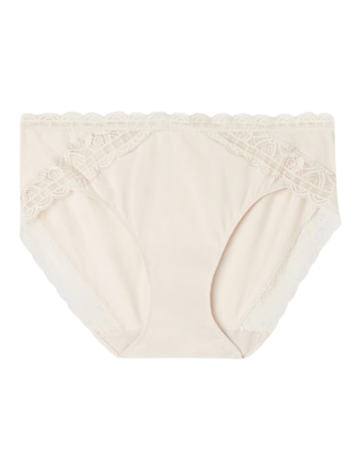 Calcinha Cintura Semi-Alta Em Algodão e Renda - Off-White