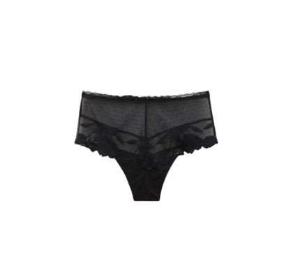 Calcinha Culotte Brasileira De Cintura Alta All About Flowers - Preto