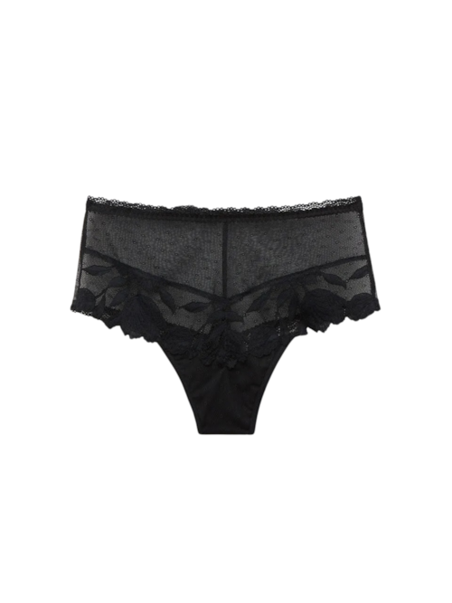 Calcinha Culotte Brasileira De Cintura Alta All About Flowers - Preto