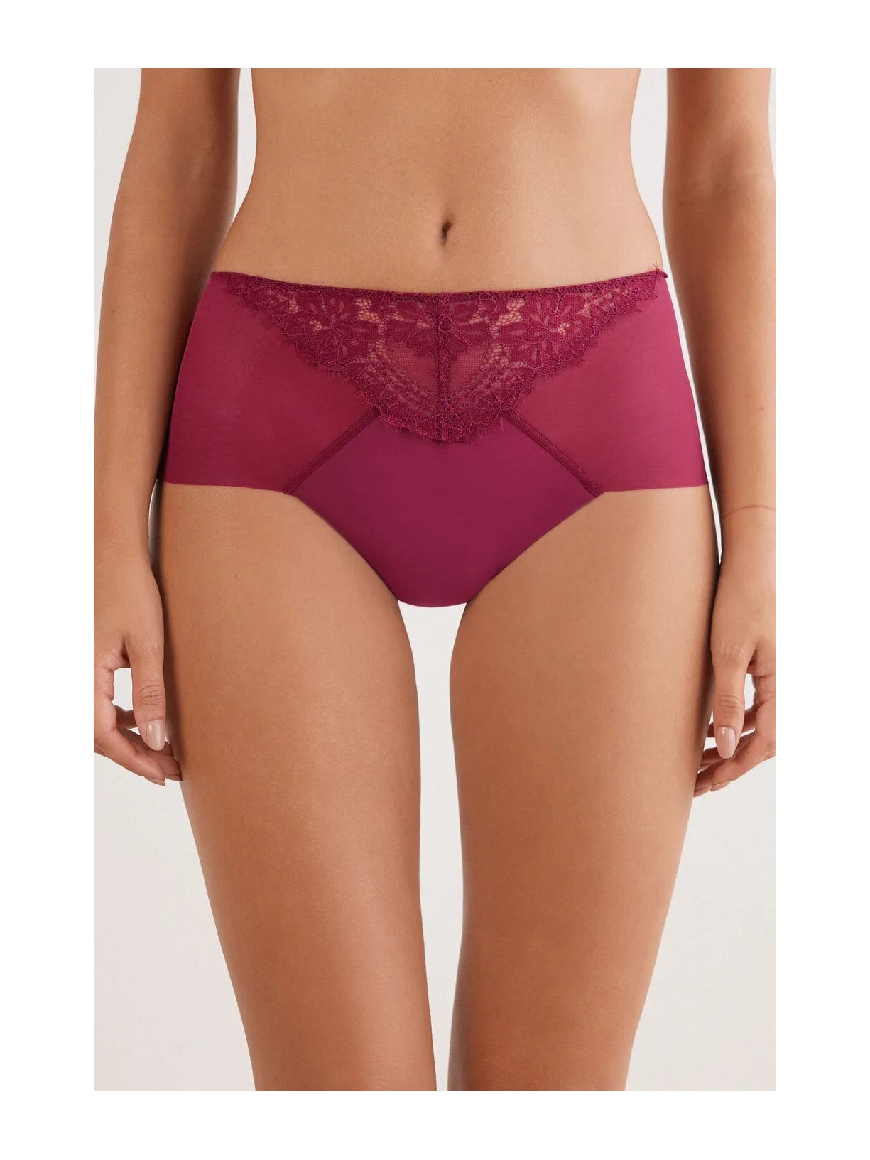 Calcinha Culotte Brasileira De Cintura Alta Sheer Glamour Bordô Intimissimi
