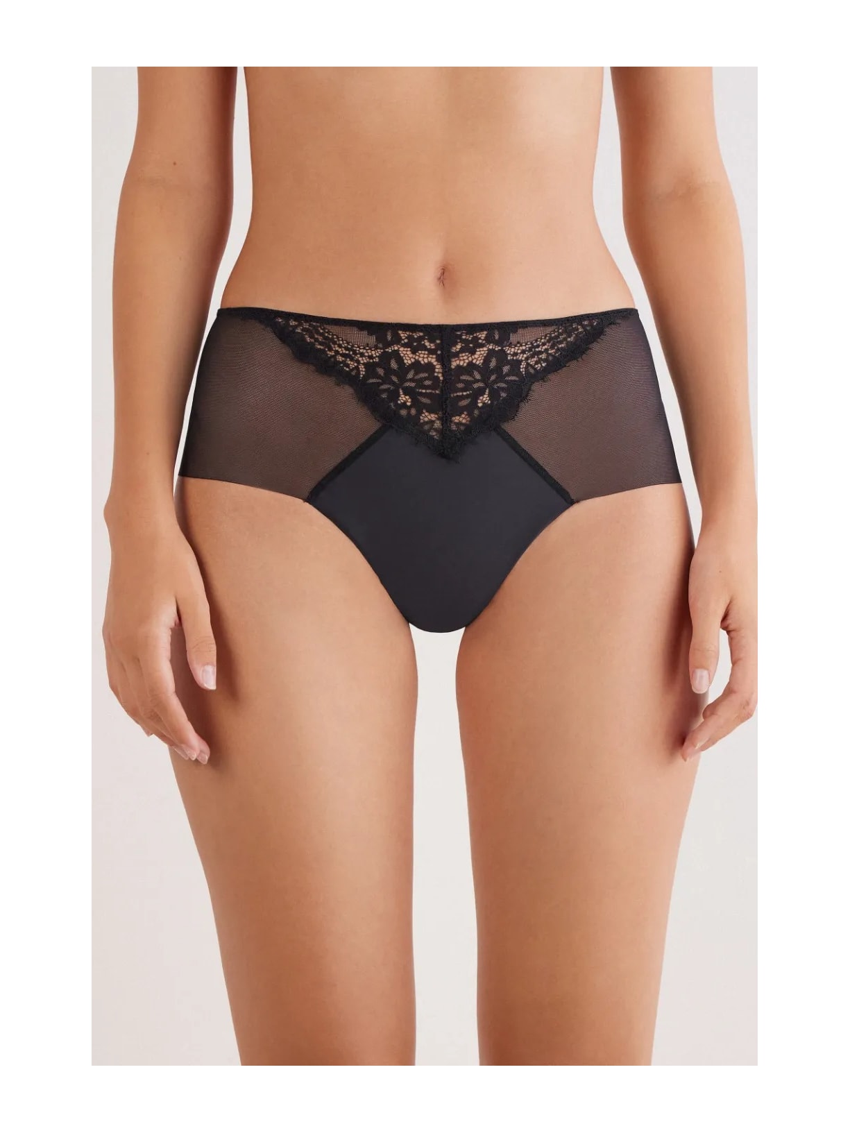 Calcinha Culotte Brasileira De Cintura Alta Sheer Glamour Preto Intimissimi