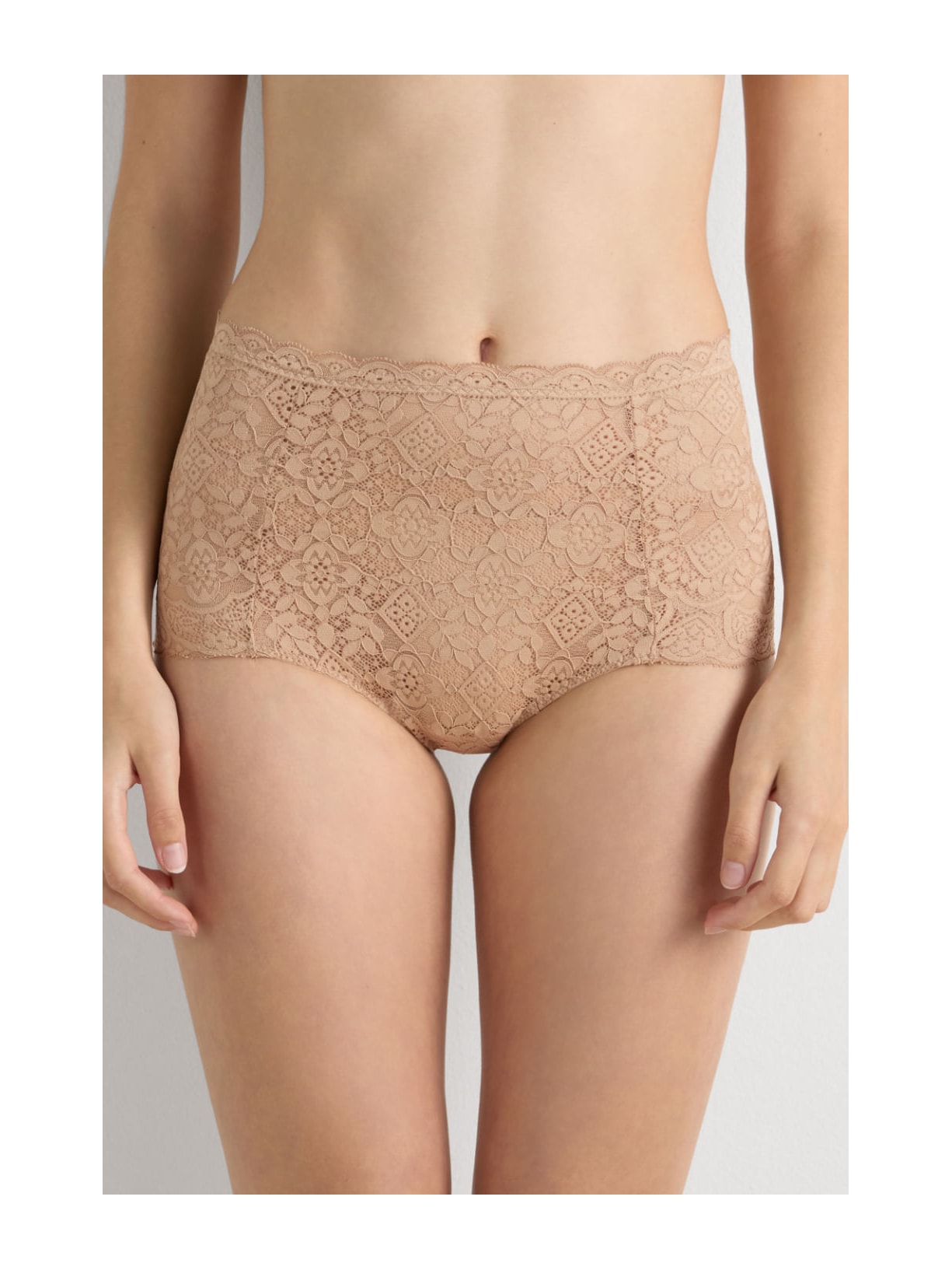 Calcinha Culotte De Cintura Alta Em Renda Bege Intimissimi