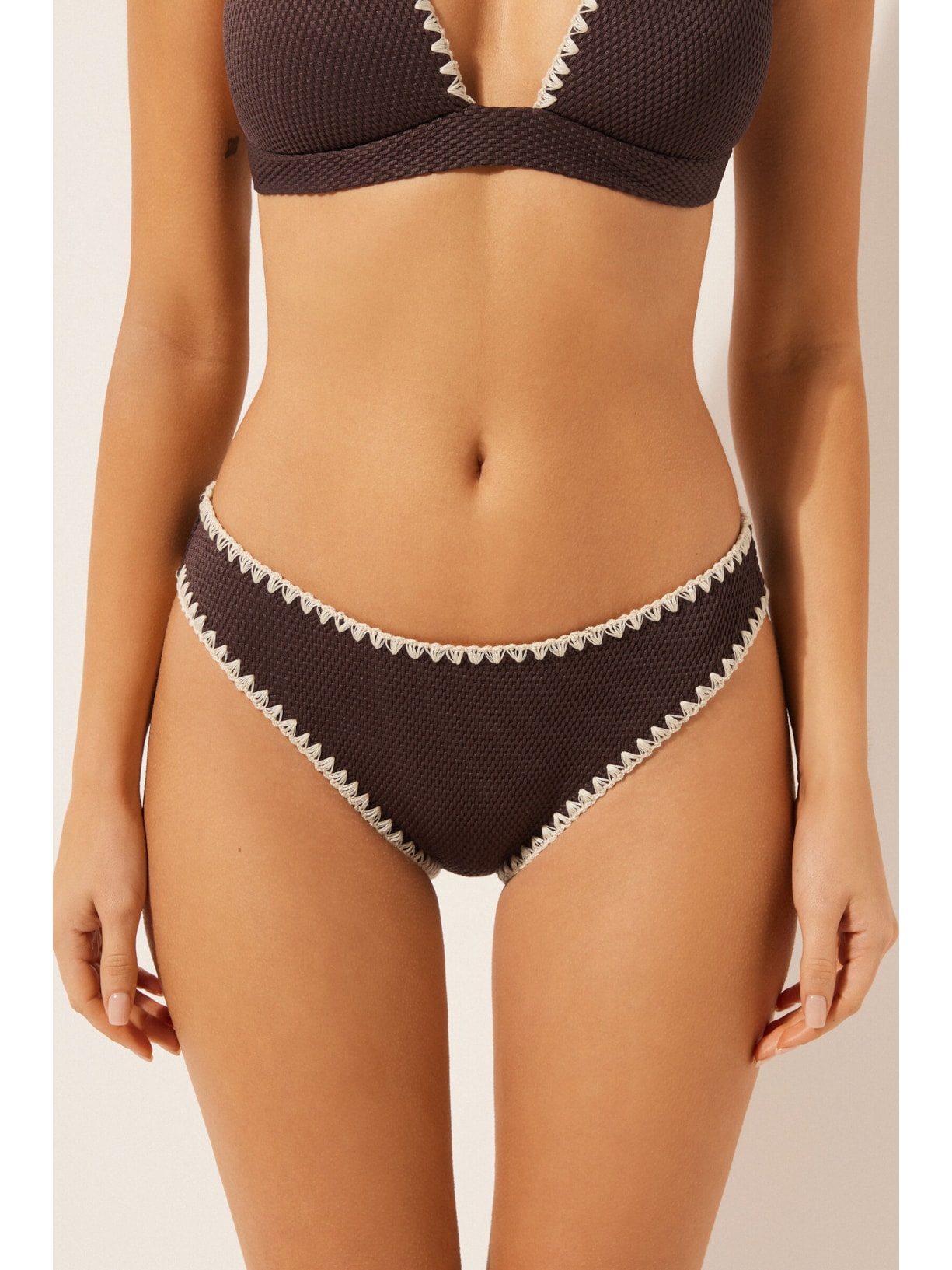 Calcinha De Biquíni Bicolor Embroidery Marrom Calzedonia