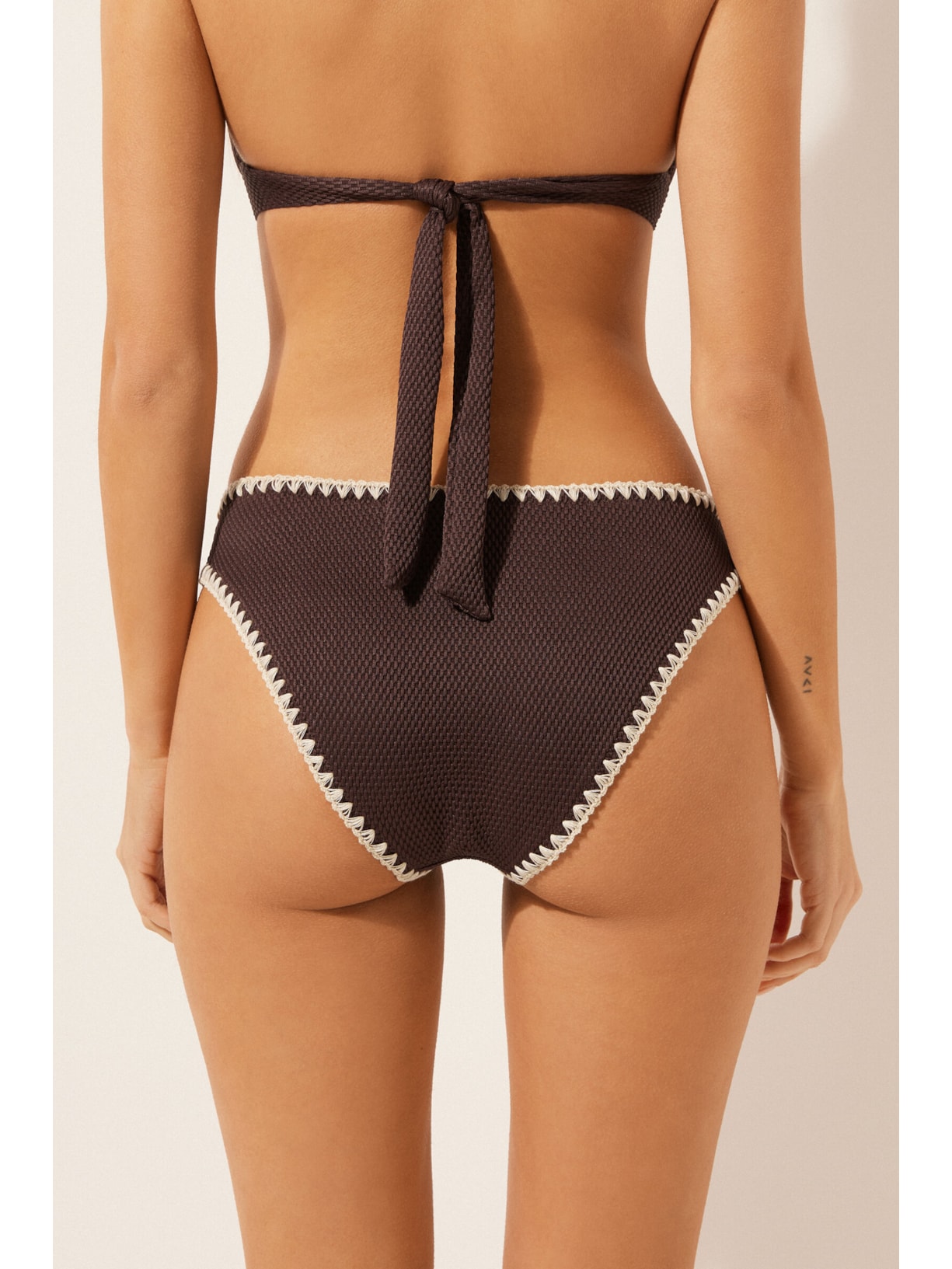 Calcinha De Biquíni Bicolor Embroidery Marrom Calzedonia