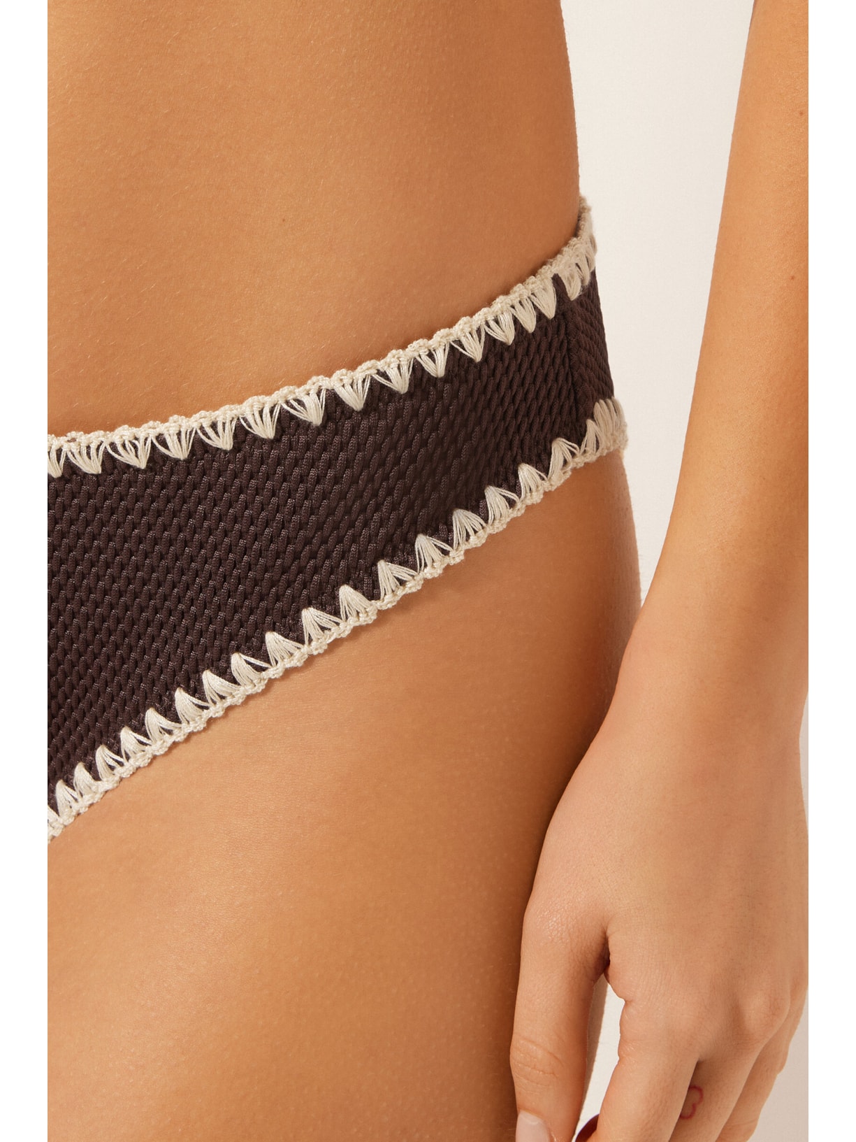 Calcinha De Biquíni Bicolor Embroidery Marrom Calzedonia