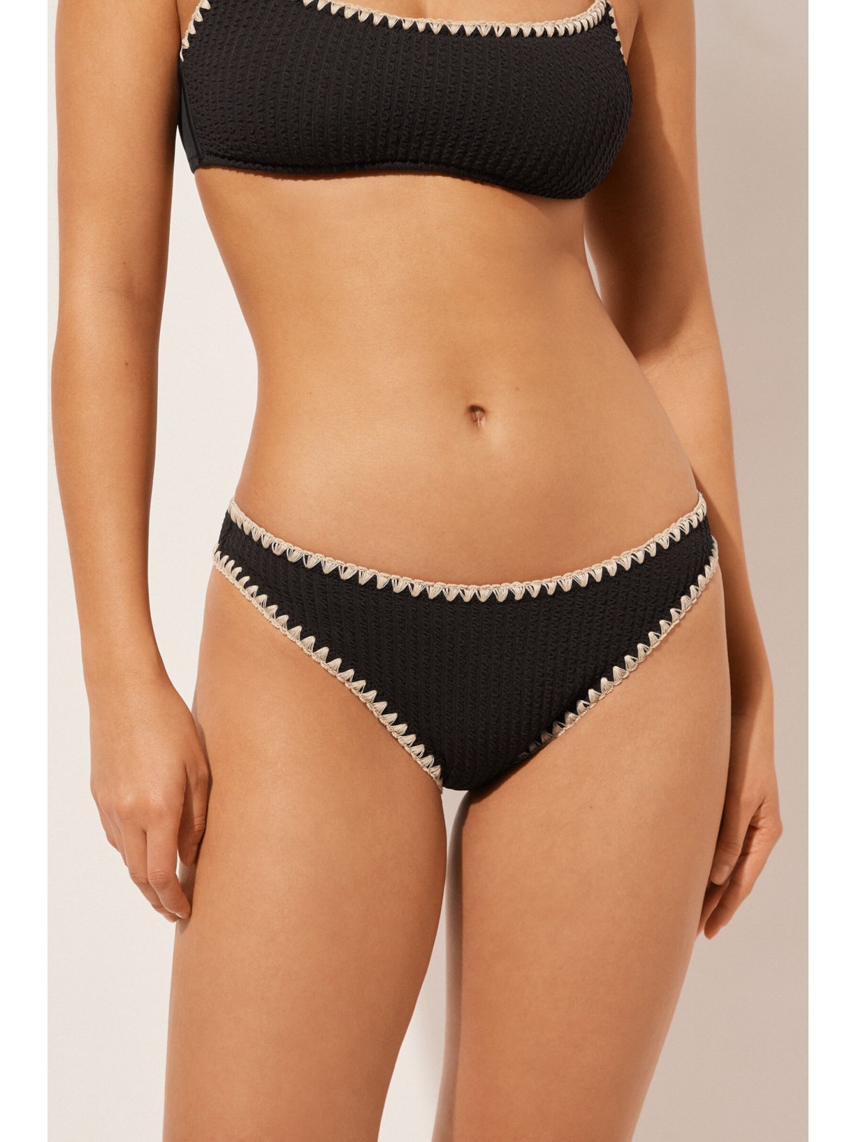 Calcinha De Biquíni Bicolor Preto Calzedonia