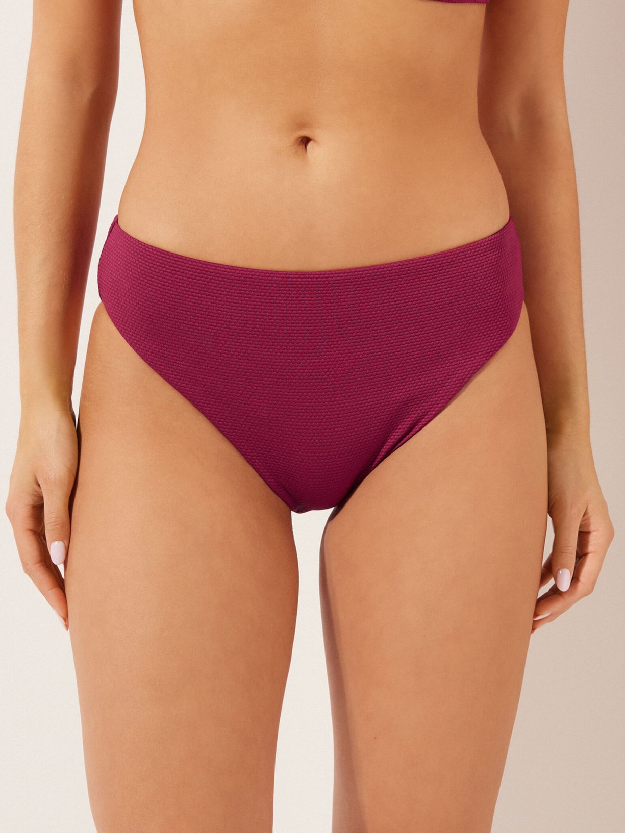 Calcinha De Biquíni Brasileira Cintura Alta Classy Piquet Bordô Calzedonia