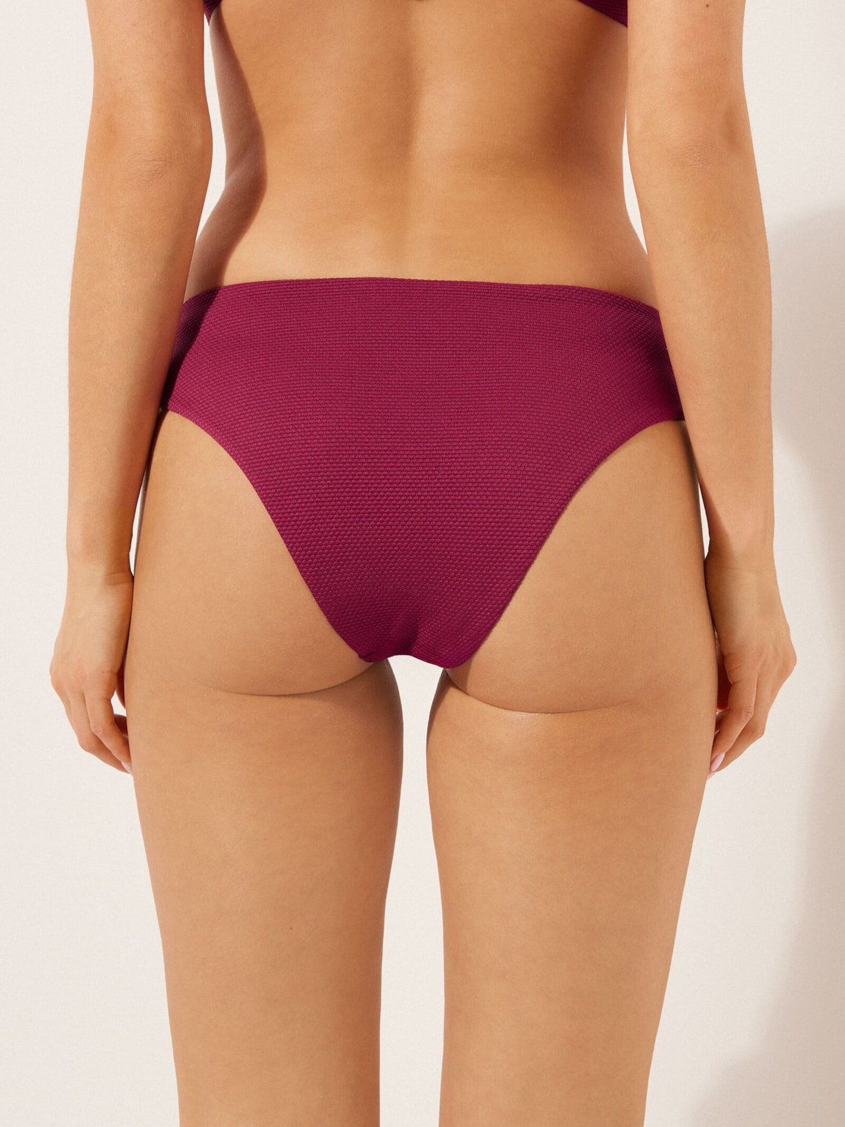 Calcinha De Biquíni Brasileira Cintura Alta Classy Piquet Bordô Calzedonia