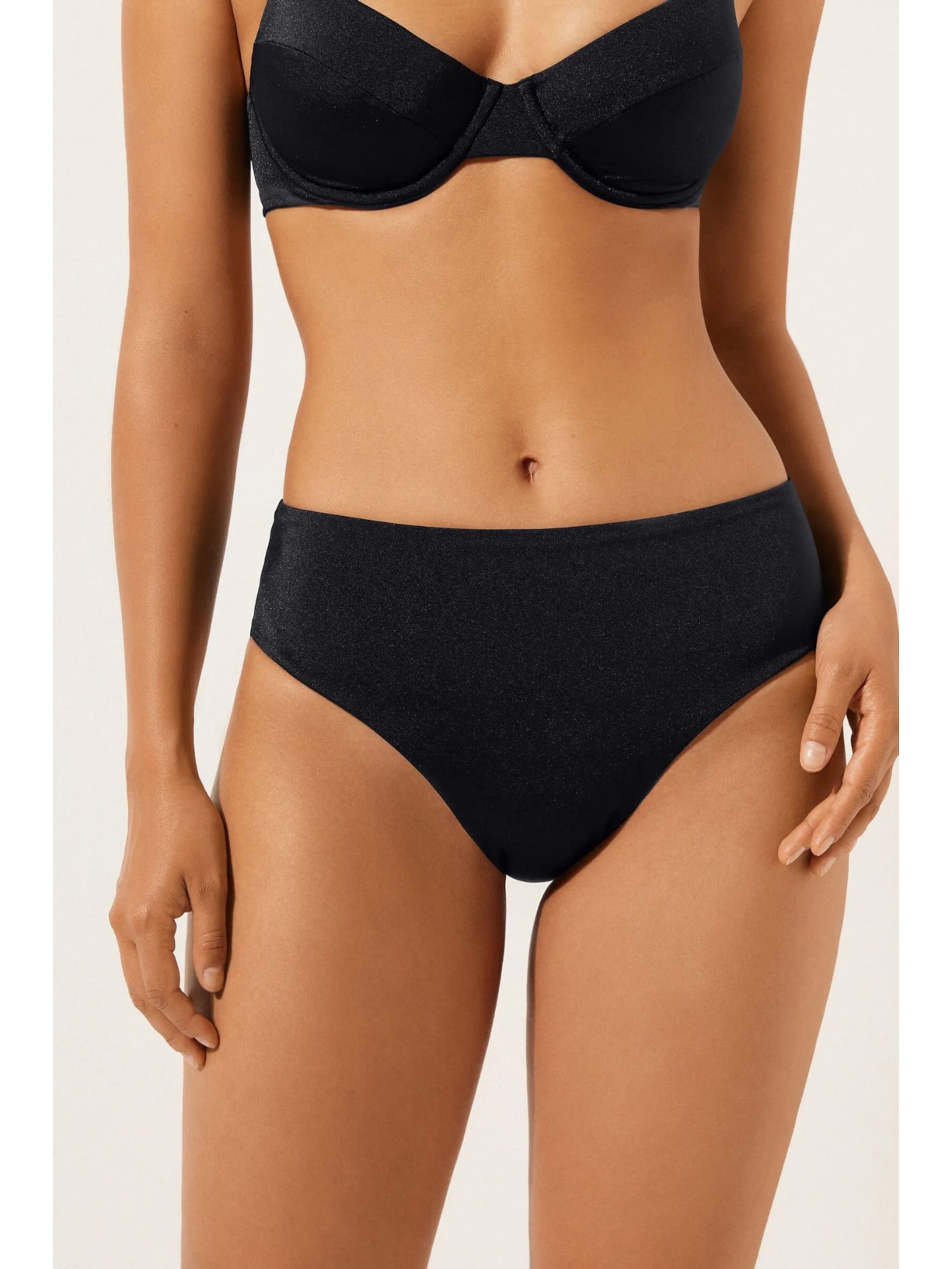 Calcinha De Biquíni Brasileira Cintura Alta Corset Charm Preto Calzedonia