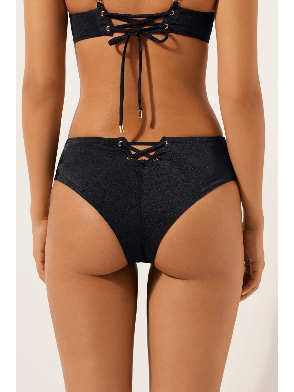 Calcinha De Biquíni Brasileira Cintura Alta Corset Charm Preto Calzedonia