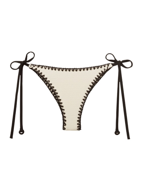 Calcinha De Biquíni Brasileira Com Amarração Bicolor Embroidery - Off-White