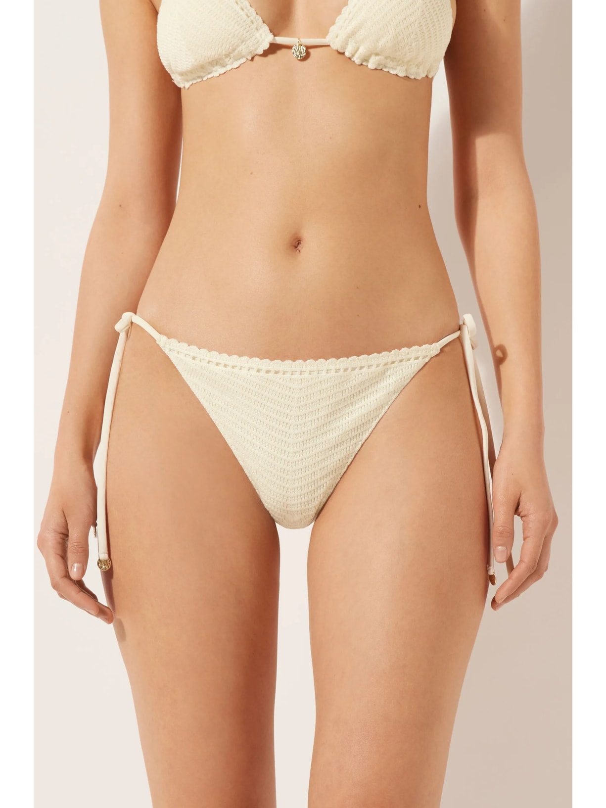 Calcinha De Biquíni Brasileira Com Amarração Classic Crochet Off-White Calzedonia