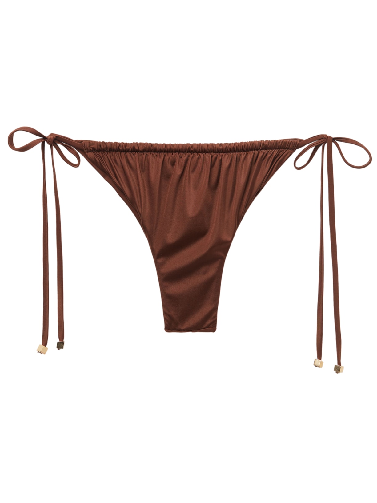 Calcinha De Biquíni Brasileira Com Amarração Shiny Satin - Marrom