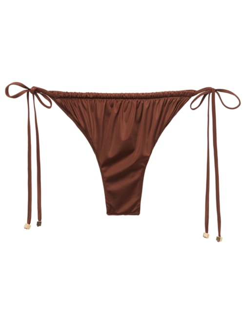 Calcinha De Biquíni Brasileira Com Amarração Shiny Satin - Marrom