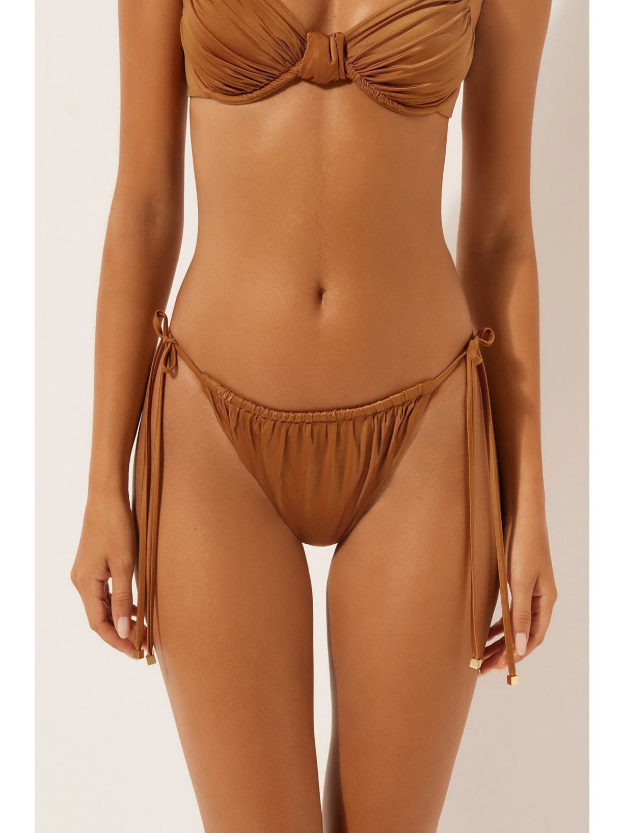 Calcinha De Biquíni Brasileira Com Amarração Shiny Satin Marrom Calzedonia