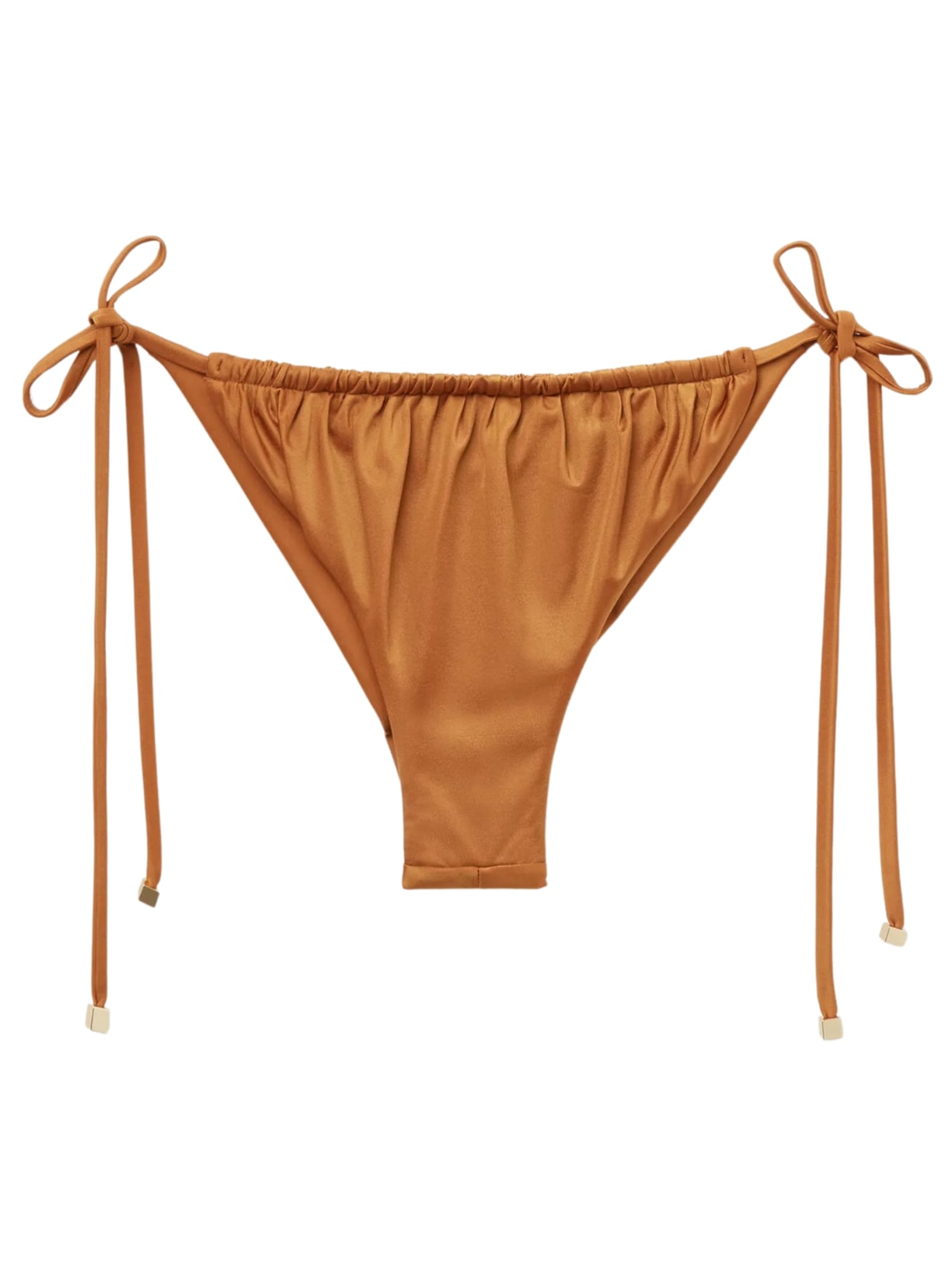 Calcinha De Biquíni Brasileira Com Amarração Shiny Satin - Marrom