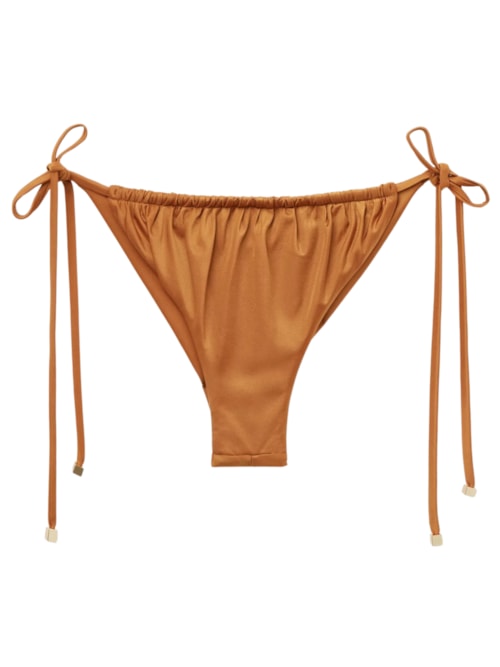 Calcinha De Biquíni Brasileira Com Amarração Shiny Satin - Marrom