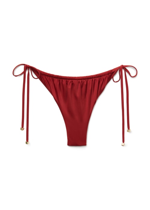 Calcinha De Biquíni Brasileira Com Amarração Shiny Satin - Vermelho