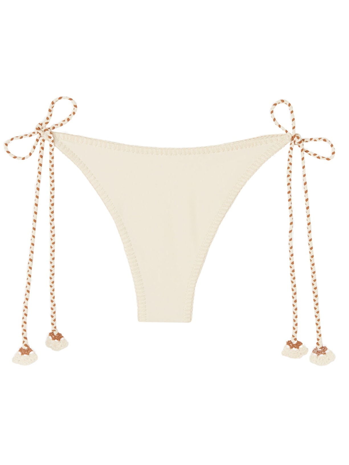 Calcinha De Biquíni Brasileira Com Amarração Wavy Crochet - Off-White