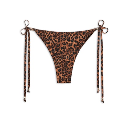 Calcinha De Biquíni Brasileira Com Amarração Wild Animalier - Marrom