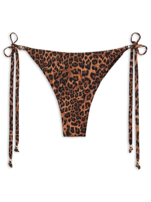Calcinha De Biquíni Brasileira Com Amarração Wild Animalier - Marrom
