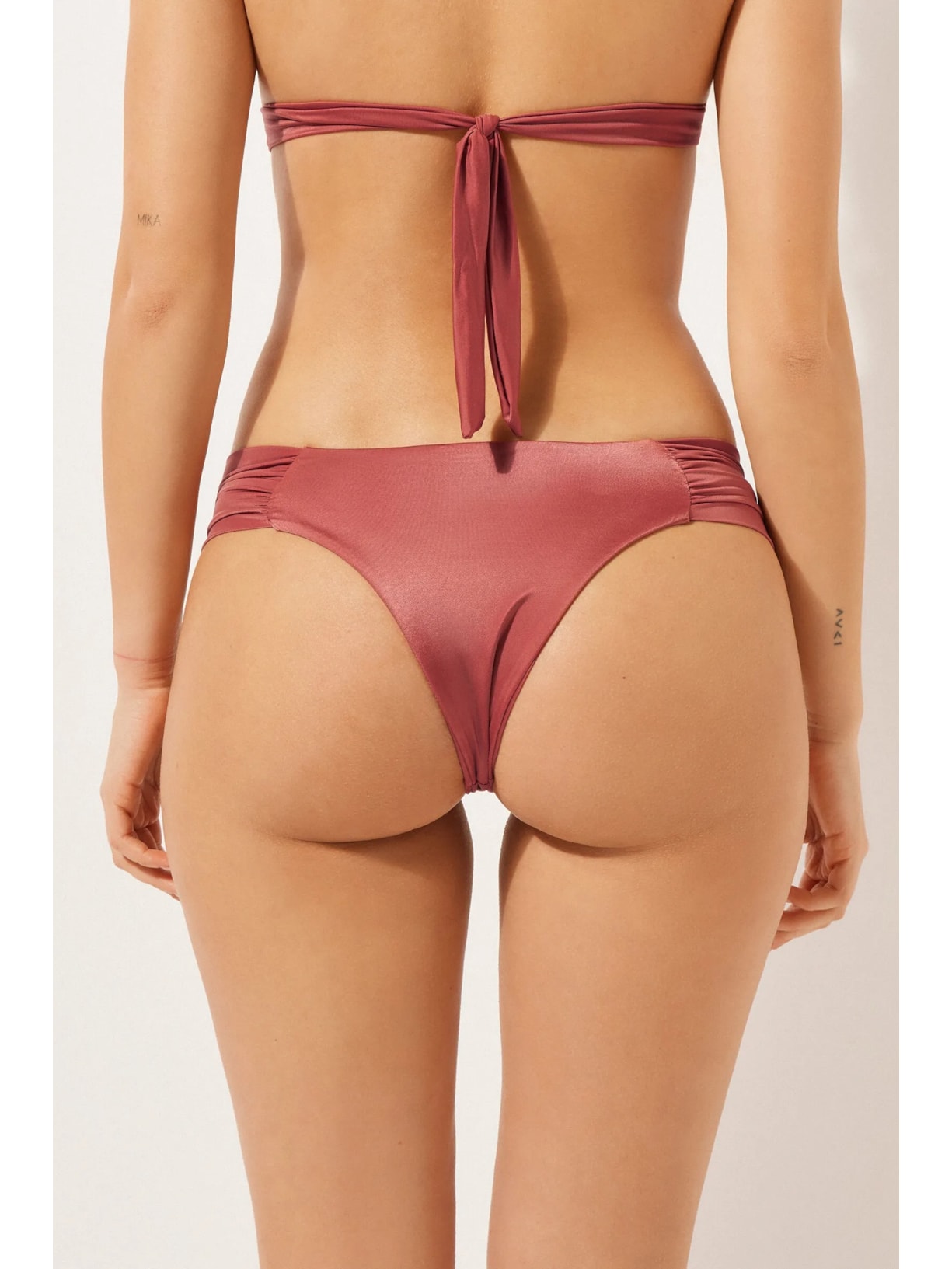 Calcinha De Biquíni Brasileira Com Drapeado Shiny Satin Laranja Calzedonia