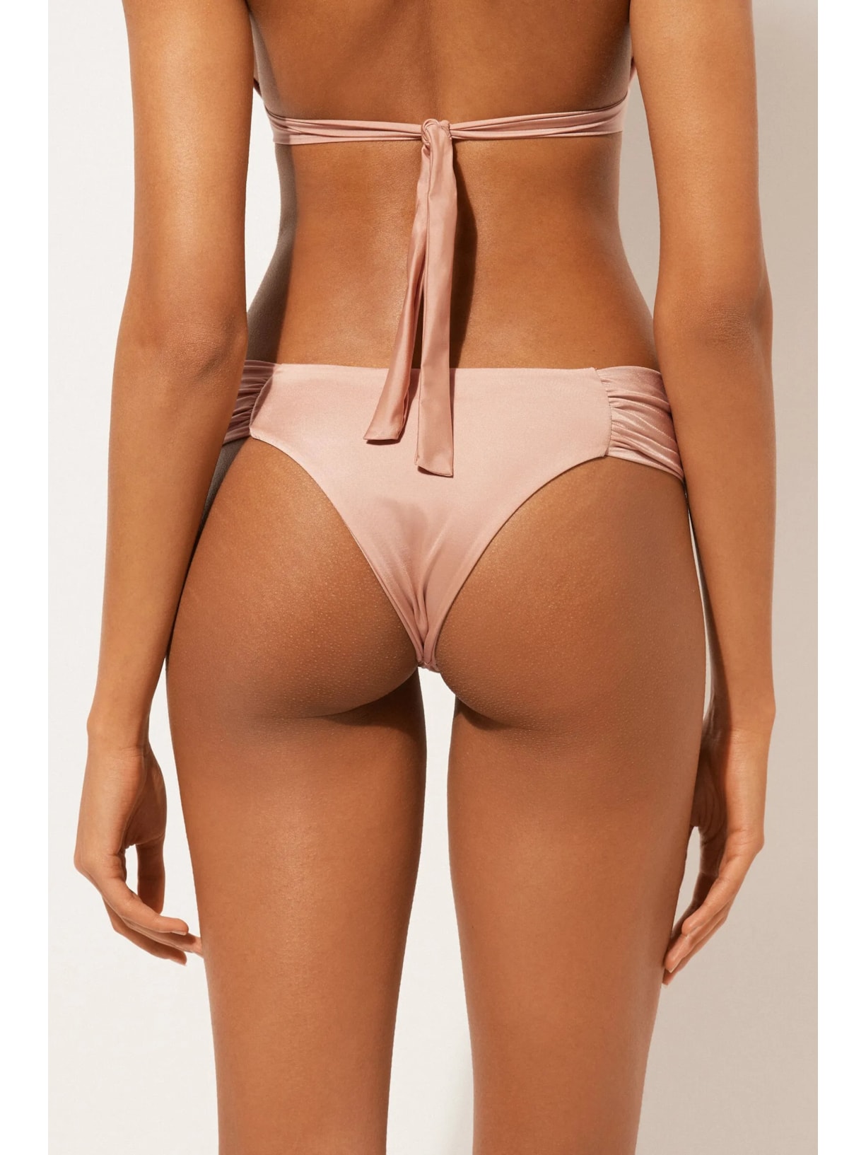 Calcinha De Biquíni Brasileira Com Drapeado Shiny Satin Rosa Calzedonia